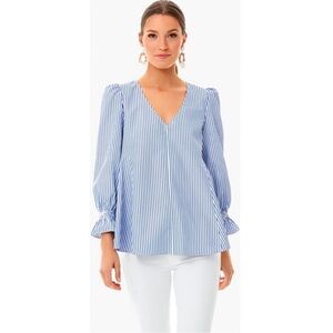 Tuckernuck Easton Blouse - Blue/White Stripes - Size Extra Small XS